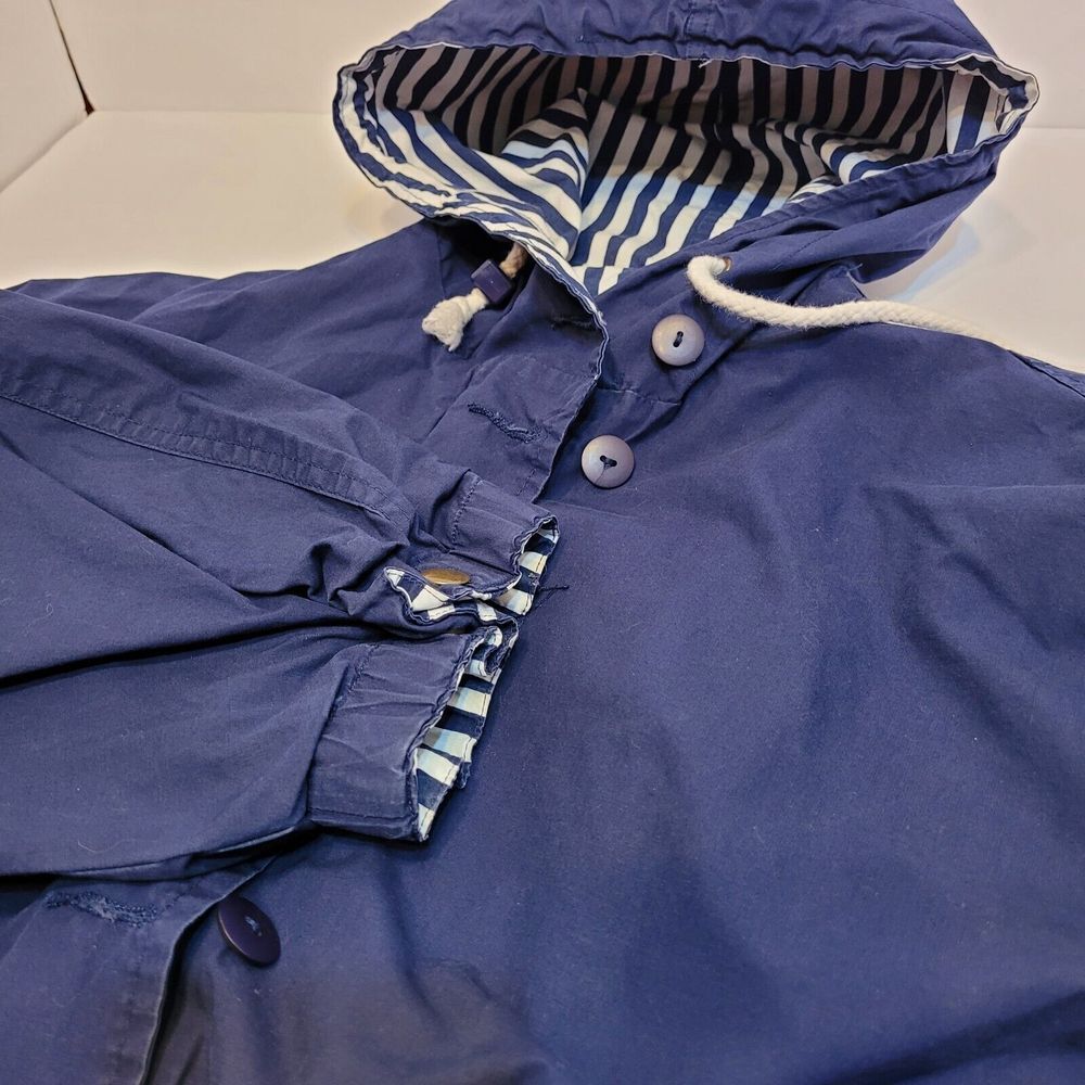 Mixed Blues‎ Hooded Jacket Womens Medium Navy Blue Good Striped Lining Cotton